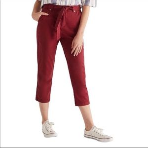 Red Linen Blend Belted Sash Pocketed Capris Reitmans Size 16 EUC